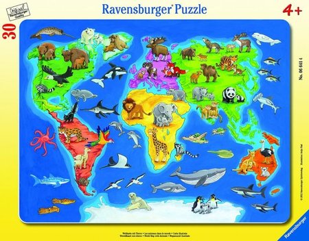 Ravensburger Mapa sveta so zvieratami 30 dielikov