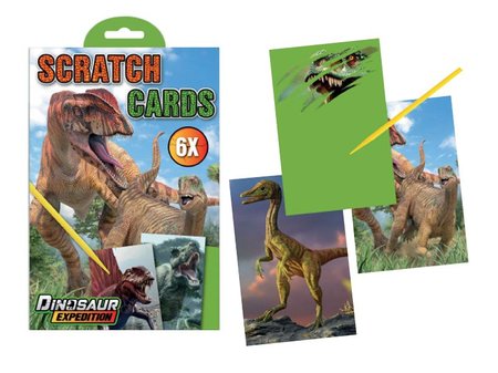 Vykrabovacie karty 21x14cm s obrzkami 6ks dinosaurie motvy