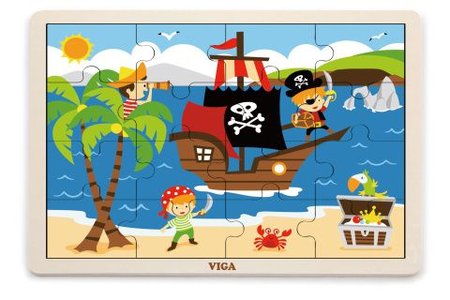 Viga drevené puzzle 16 dielikov Piráti