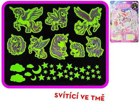 Hviezdiky a nlepky jednoroec svietiace v tme 40ks