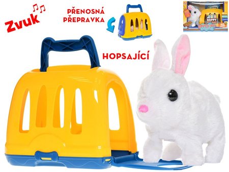 Plyov krlik 17 cm na batrie so zvukom, skkajci s prepravkou