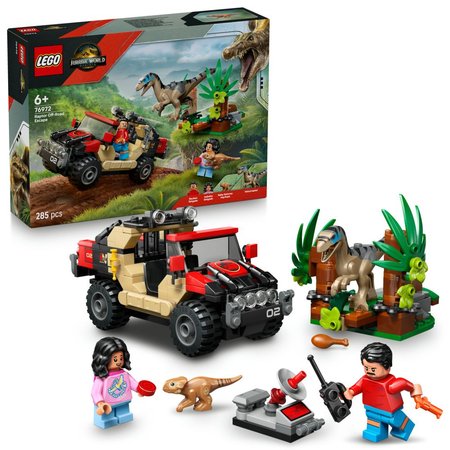 LEGO Jurassic World 76972 nik pred raptorom v ternnom aute
