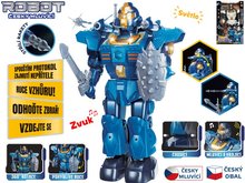 Robot 33cm na batrie esky hovoriaci chodiaci s doplnkami, svetlom a zvukom 2farby