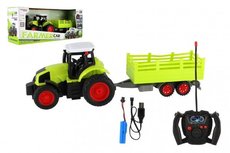 Traktor RC s vlekom plast 38cm 27MHz + dobjac akumultor v krabici 45x19x13cm