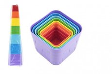 Kubus pyramídové puzzle plastové štvorcové farebné 7ks vo vrecku 12m+